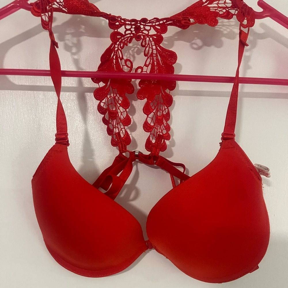 romwe small red lace back bra